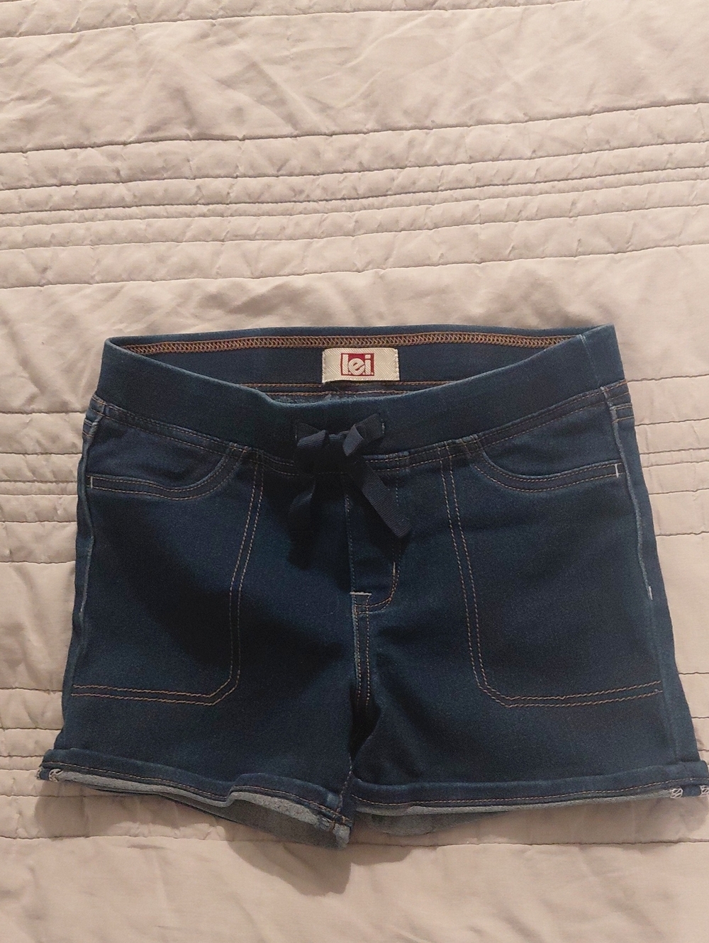 lei Navy Blue Pull-On Jean Shorts with Drawstring Waist